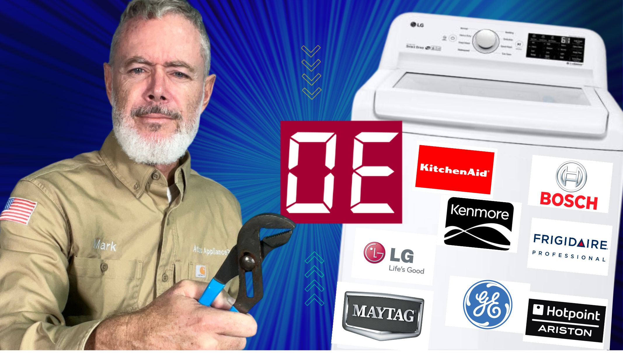 Original appliance service graphic with Mark Oliver, a washer, OE display and appliance brand logos
