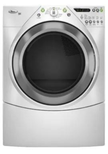 Silver dryer with a large dark round door window
