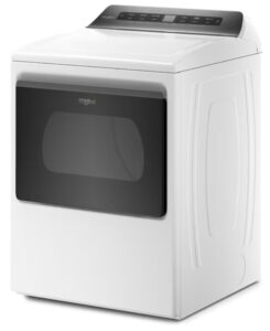 White Whirlpool dryer shown from the front and right side
