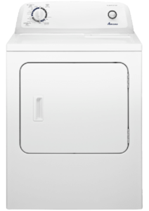 White dryer with a round left timer dial, small right control and vertical door handle