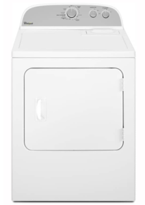 White dryer with a solid door and three rear controls